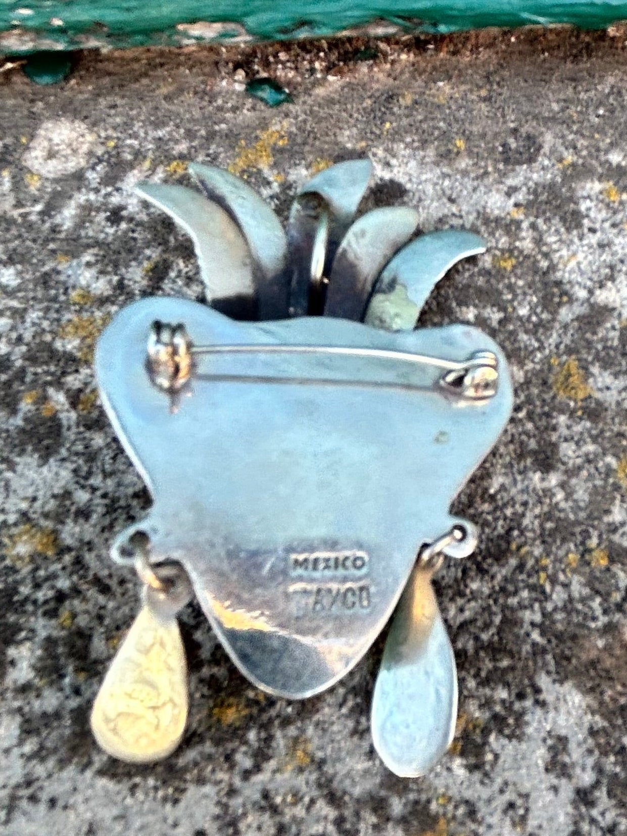 Vintage 1940s Taxco Mexico Sterling Silver Agate Mask Pendant Brooch