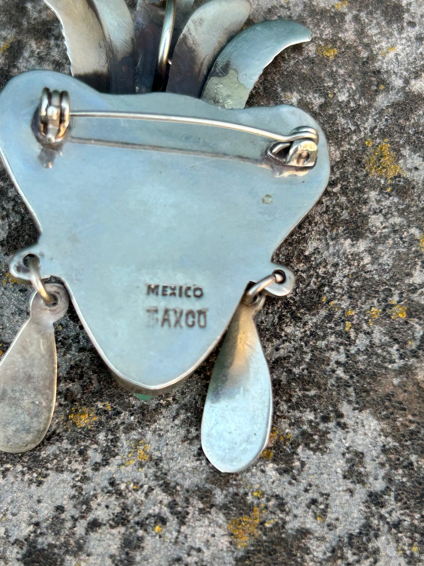 Vintage 1940s Taxco Mexico Sterling Silver Agate Mask Pendant Brooch