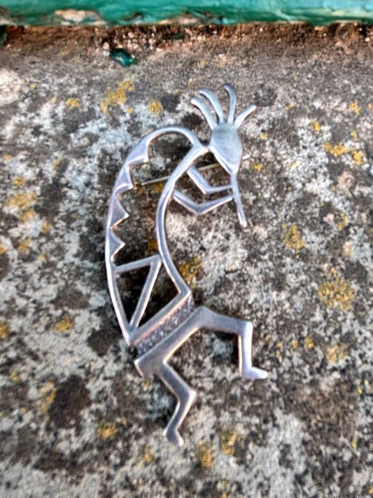 Vintage Sterling Silver Kokopelli Brooch Pin