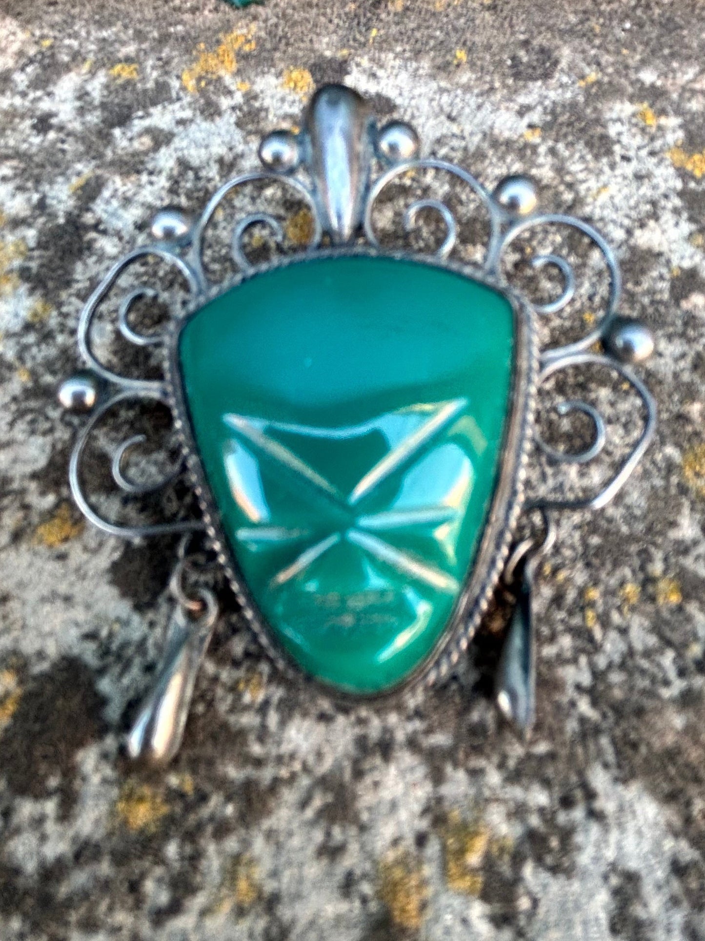 Vintage Sterling Silver Molded Mask Brooch