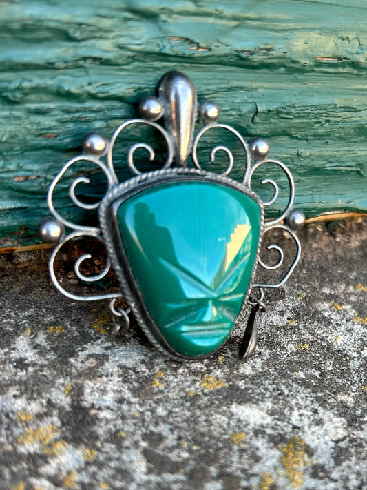Vintage Sterling Silver Molded Mask Brooch