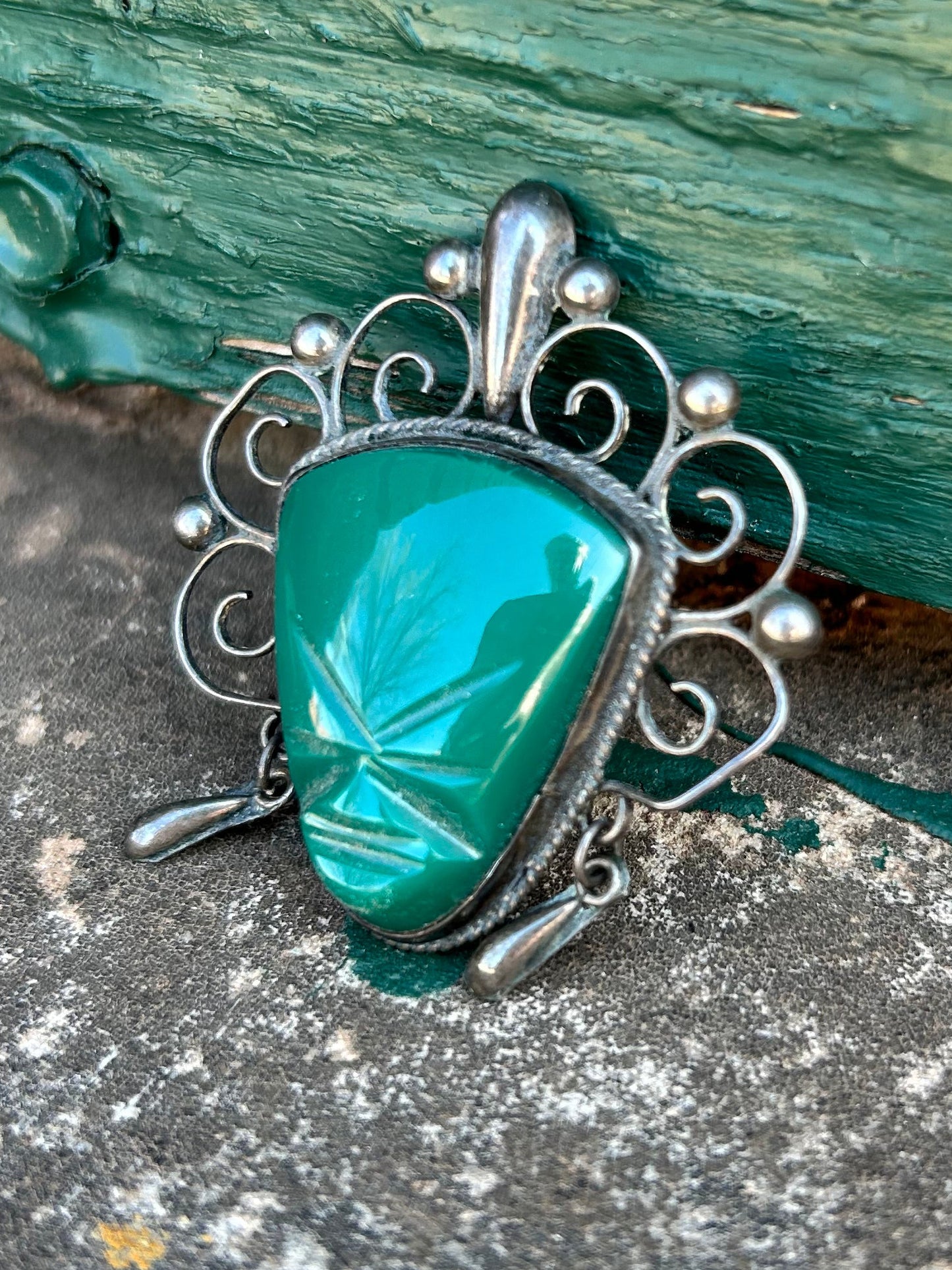 Vintage Sterling Silver Molded Mask Brooch